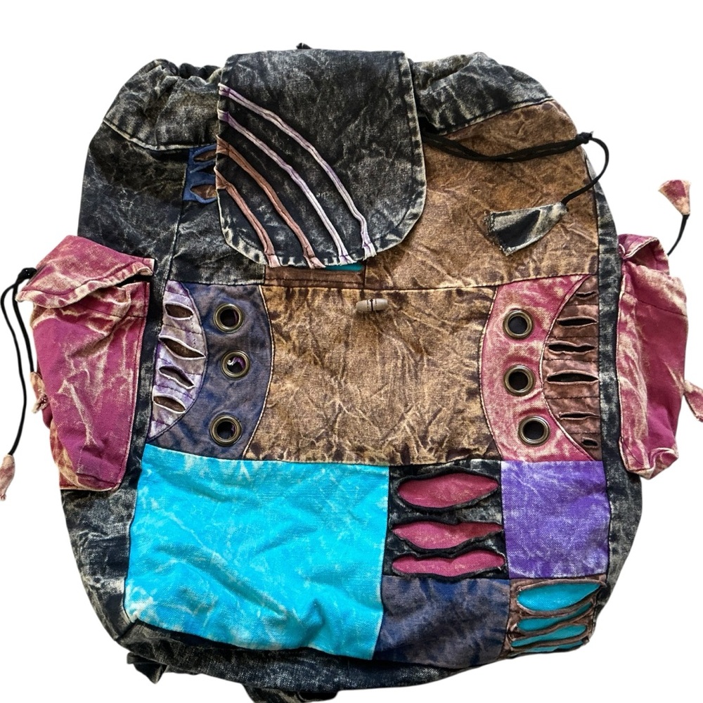 Vintage Napalese cotton patchwork stone washed hippie bohemian backpack